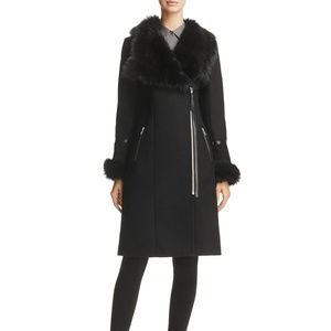 Mackage | Nerea Sheepskin Fur Trim Coat | Black